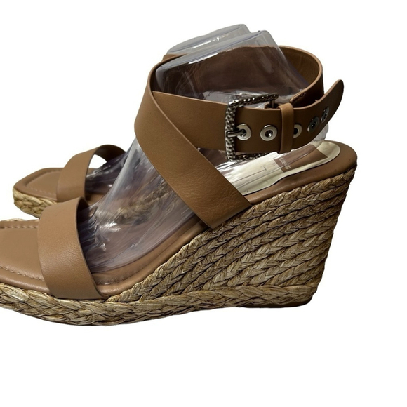 Dolce Vita Aldona Wedges Cafe Leather Tan Raffia Sandal Women’s Size 12 - Picture 4 of 14